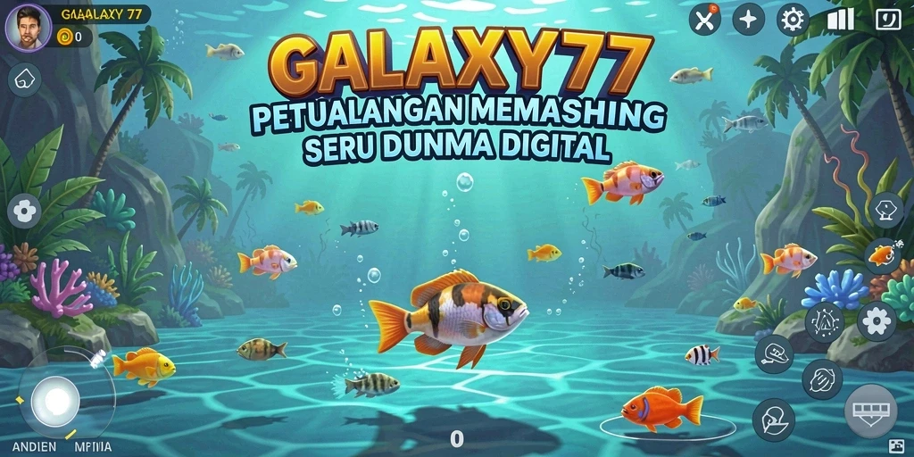 Screenshot utama GALAXY77 menampilkan aksi memancing yang menarik dan visual yang menawan.