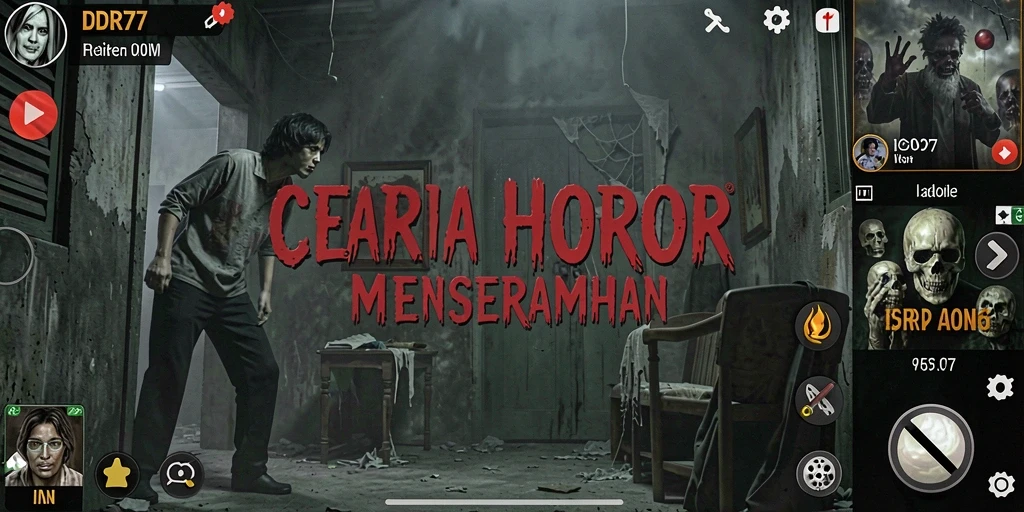 Tampilan gameplay menegangkan di IDR77 dengan suasana horor yang kental.