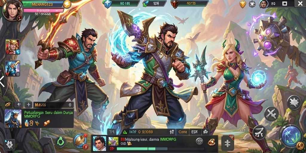 Screenshot MENANG123 menunjukkan karakter sedang bertarung di dunia yang memukau.