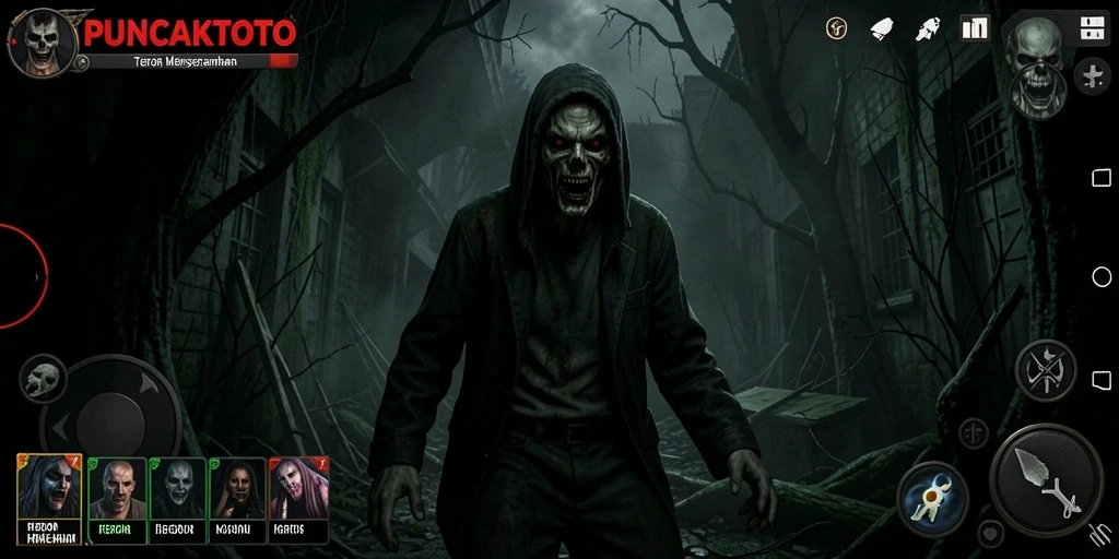 Tampilan gameplay PUNCAKTOTO yang menegangkan dan seram.